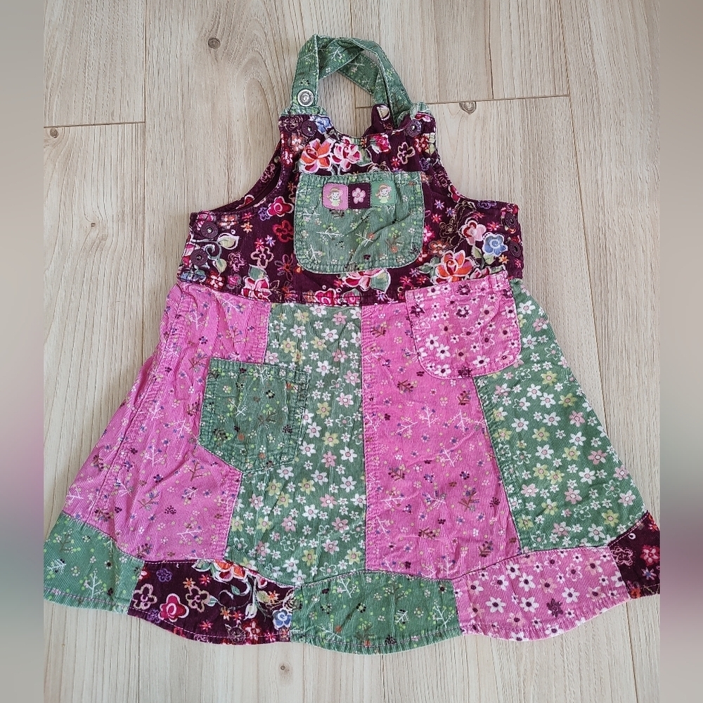 The Childrens Place 4Y Floral Corduroy Patchwork Dress Spring Vintage